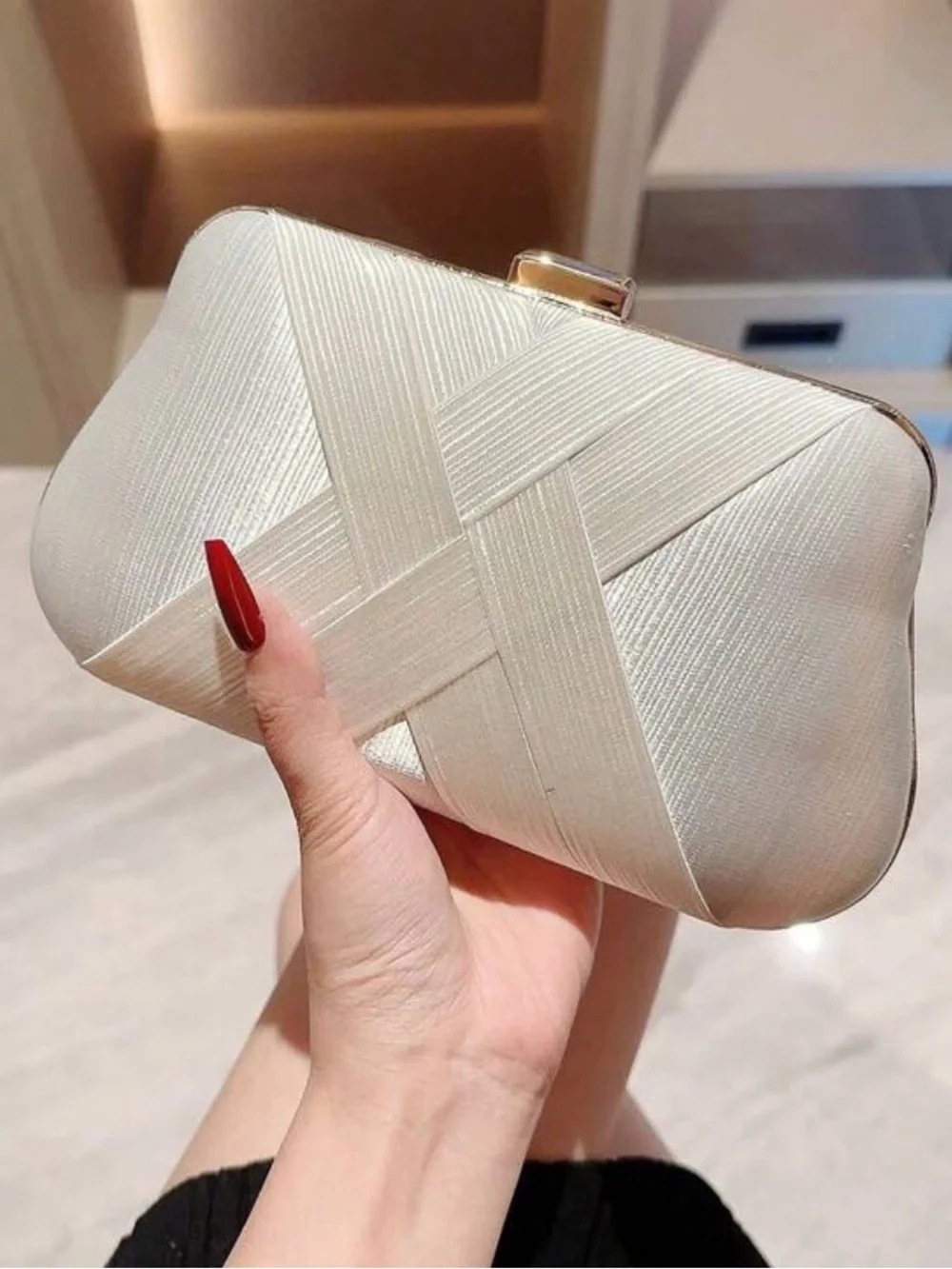 Elegant Off White Satin Clutch Bag by